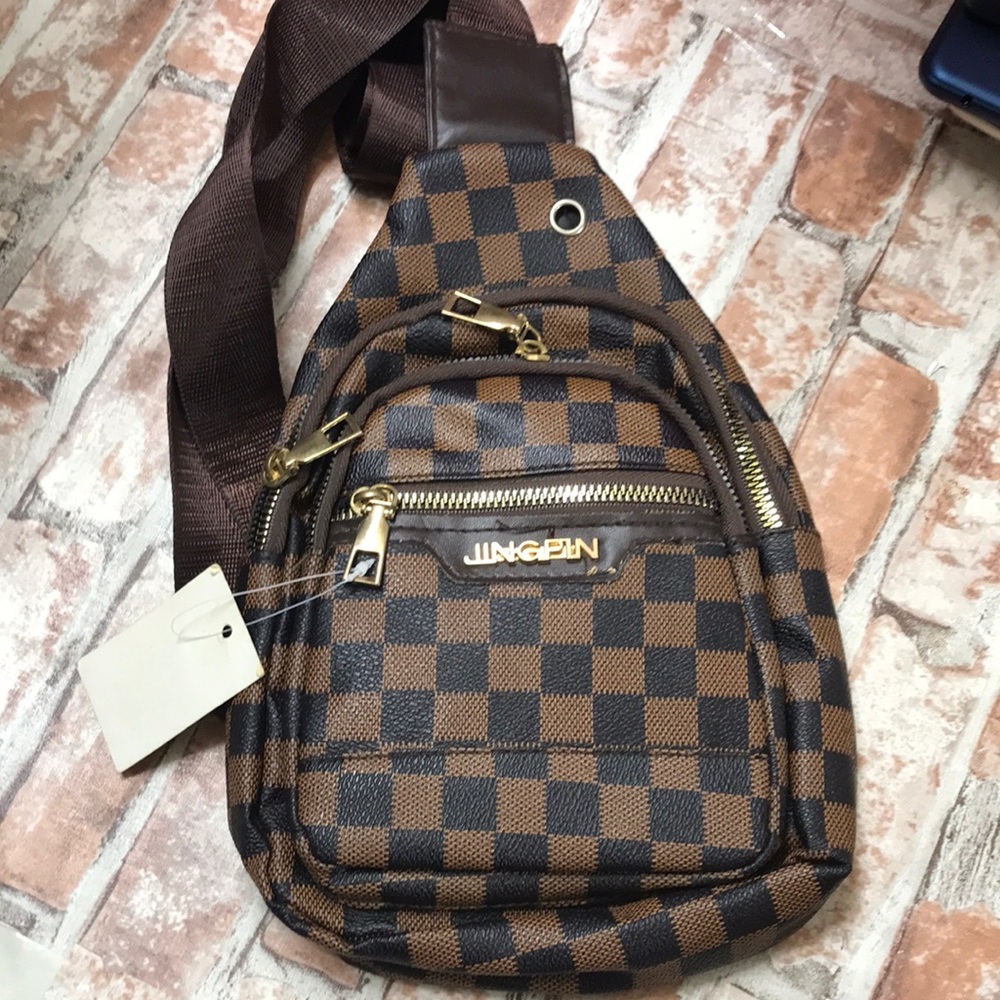 Brown Checkered UNISEX SLING Bag BROWN COLOR